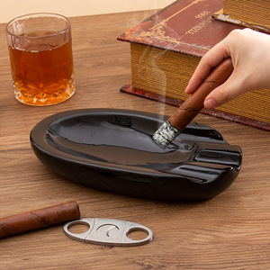 Cenicero de cerámica creativo, negro, de forma ovalada, para regalos empresariales, estilo europeo - Product Image 1