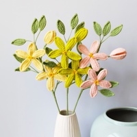 Buket Bunga Jasmine Rajutan Tangan dari Benang Wol Impor, Produk Jadi untuk Dekorasi Kamar Tidur, Bunga Rajut