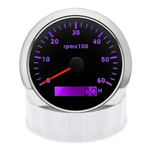 Lampu latar Digital 6000 RPM hitam 7, pengukur RPM Diesel Tachometer 85mm dengan pengukur jam