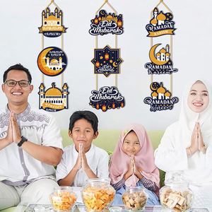 Drapeau suspendu Ramadan Kareem Eid Mubarak, bannière de porte Eid pour chambre à coucher, décoration de maison Ramadan Eid - Product Image 3