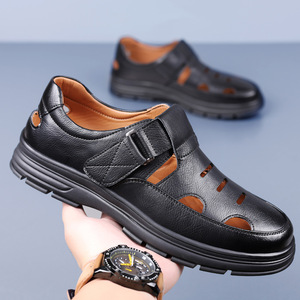 Zuecos de Cuero Genuino para Hombre, Punta Cerrada, Transpirables, Suela de Goma Antideslizante, Zapatos Casuales de Verano - Product Image 2