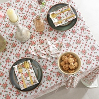 Nappe de table rectangulaire en coton 100% avec motif botanique rouge et vert, bordure classique, pour salle à manger