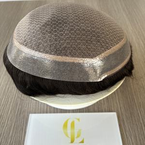 Goede kwaliteit 1B mannen toupet zijden top PU kant natuurlijke haarlijn kleine knoop Indiaas mensenhaar toupet voor mannen - Product Image 1