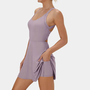 Для женщин 2 в 1 плавные шорты для бега с карманами спандекс бабочка тренировочное теннисное платье - Product Image 4