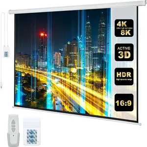 Alr Electronic Projection Movie Screens 4K HD16:9 Motorized Projector Screen Ceiling Mount for Home Party Office Classroom