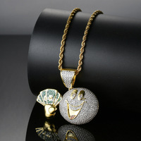 Collier dollar à expression amusante de dessin animé, pendentif dollar personnalisé avec zircon, collier hip-hop