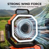 Ventilateur de camping portable rechargeable par USB 20000mAh, lanterne LED, 4 vitesses, silencieux, en plastique, pour tente, camping-car