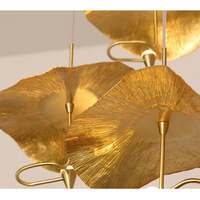 Lustre de plafond haut suspendu en laiton cuivre doré feuille de lotus pour la maison, hôtel, design élégant d'escalier en duplex