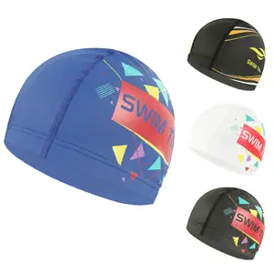Elasticidade logotipo personalizado impermeável e confortável PU Nylon natação chapéu personalizado malha chapéus