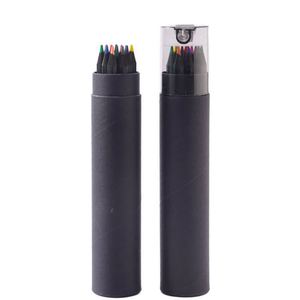 Juego de Lápices de Colores Hexagonales de Madera Negra de Primera Calidad Personalizados, 12 Piezas con Caja de Tubo - Product Image 1