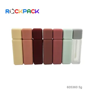 Brilho labial quadrado de plástico, 5ml colorido cosmético etiqueta privada tubos batom gloss recipiente