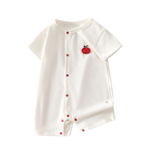 Body de verano unisex de algodón peinado de manga corta con estampado de manzanas y color liso para bebé, 73-80cm - Product Image 5
