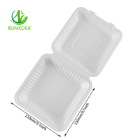 SUMKOKA Contenant alimentaire jetable écologique en bagasse laminée, type coquille, anti-graisse, 9 pouces, pour emballage alimentaire