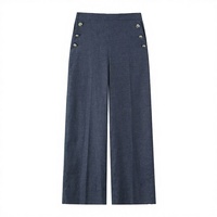 Pantalon large vintage MYST&ZA pour femme, orné de boutons, collection été 2025, 100 % polyester, tissu à mémoire de forme, infroissable, écologique