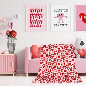 バレンタインギフト毛布フリースベビーブランケットハートチェッカープリントフランネル毛布 - Product Image 5