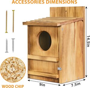 Nichoir pour hibou chauve-souris, nichoir pour oiseaux, nichoir en bois à ouverture circulaire pour l'extérieur avec vis de fixation, copeaux de bois, maison pour animaux de compagnie - Product Image 6