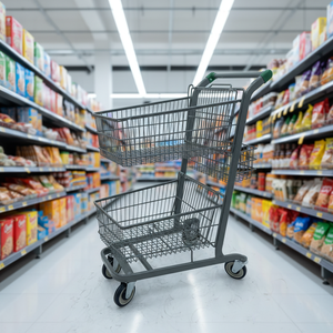 रंगीन प्लास्टिक बास्केट के साथ पोर्टेबल सुपरमार्केट शॉपिंग हैंड ट्रॉली कार्ट स्टील फ्रेम हल्के डिजाइन - Product Image 3