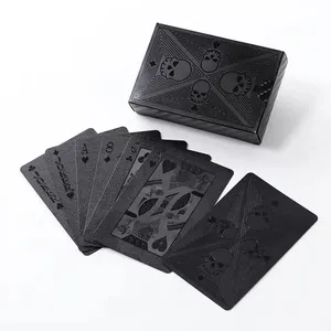 EW-cartas de póker negras con impresión dorada, cartas impermeables de papel de aluminio negro con impresión en color plateado