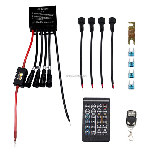 Waterproof Wireless Remote Kit 1000 Watts 4-key 24key Dual Led Controller for 14 Row 10 Row Wheel Light Kit