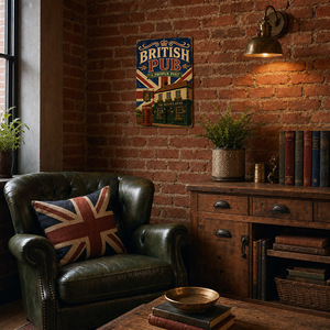 Panneau en métal vintage britannique, motif Union Jack, bus rouge et cabine téléphonique, style rétro, pour décoration de pub, café, maison, affiche vintage - Product Image 3