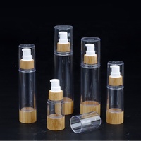 Bouteille pompe d'air en plastique pressé,, en bambou, sans air, avec pompe à