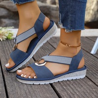 Sandales compensées pour femmes à empeigne en maille et bride de cheville, avec anneau métallique, légères et confortables, pour l'été et l'extérieur, OEM ODM, vente en gros, dropshipping, marque privée