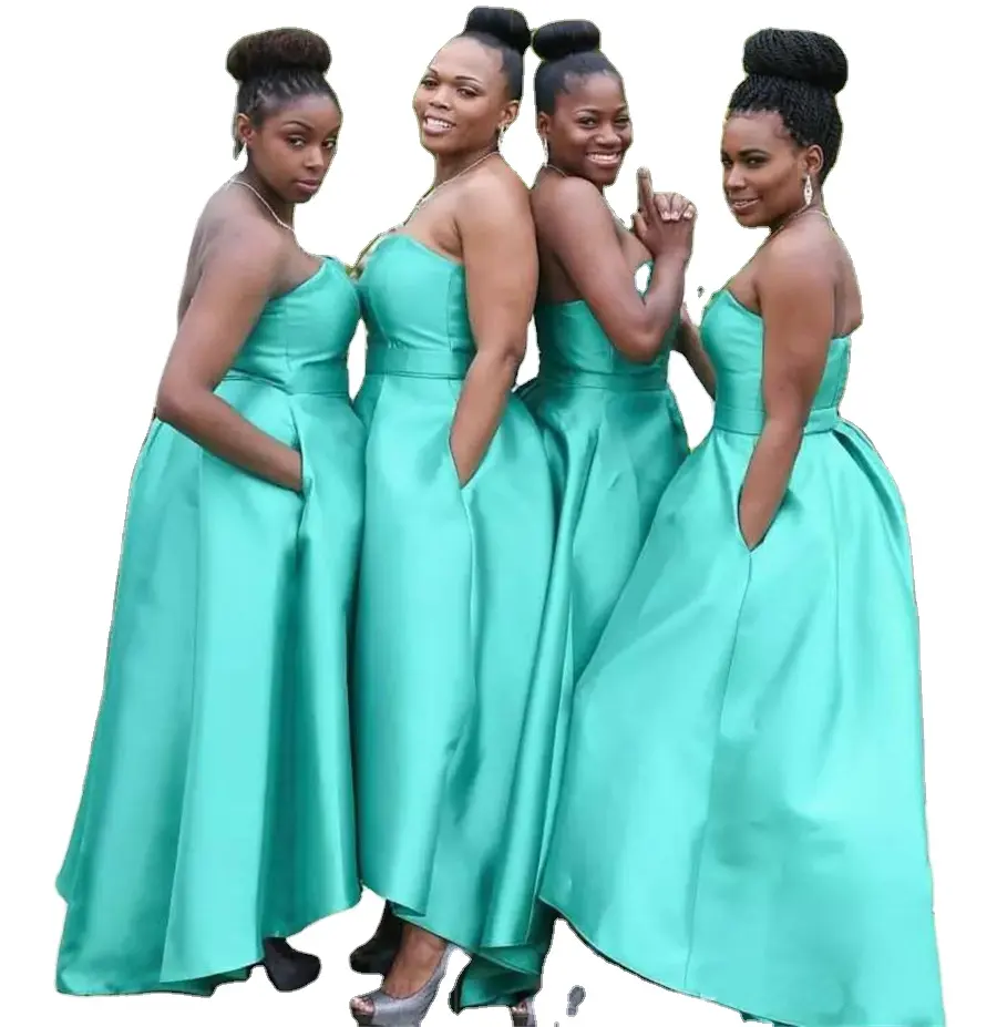 DB015 Mint Green Satin Bridesmaid Dresses 2022 Strapless Floor Length Custom Made Bridesmaid Gowns With Pocket