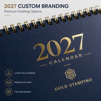 Calendrier de table en papier 2027, planificateur annuel personnalisé, impression UV pour cadeau d'entreprise, haute qualité, directement de l'usine, avec horloge