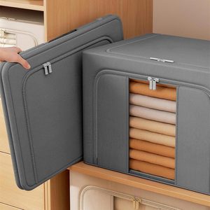 Toys Clothes <b>Storage</b> <b>Box</b> Steel Frame Linen Cloth <b>Folding</b> Transparent Fabric <b>Storage</b> Organizer Bins for Closet Supplier - Product Image 2