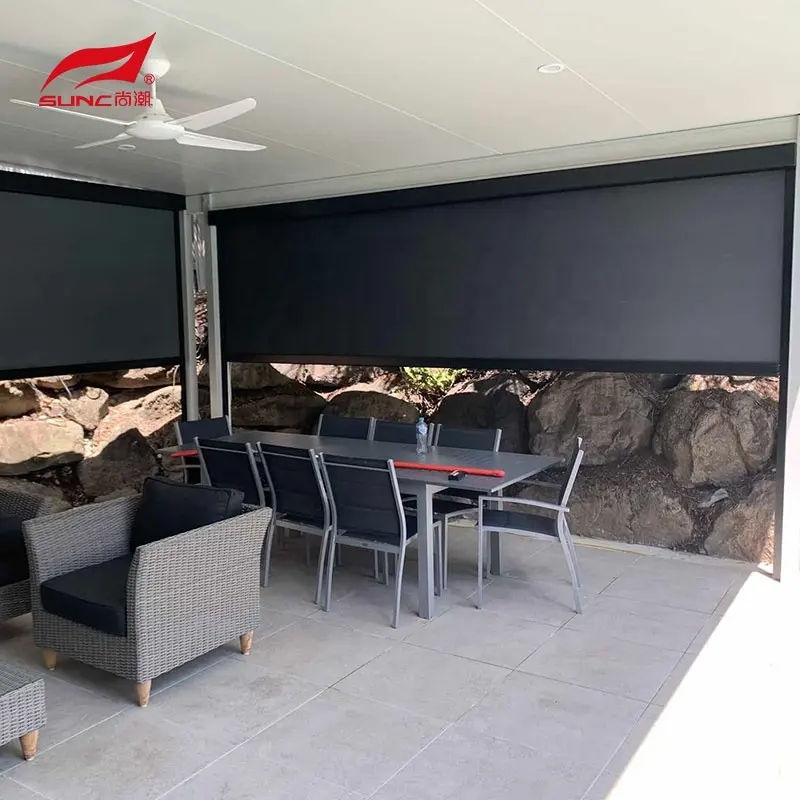 SUN Zip Screen Terrassen abdeckung Serie Outdoor Roll Up Sonnenschutz System motorisierte Outdoor Rollläden