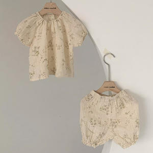 Ensemble de shorts pour filles en coton fleuri, deux pièces, vêtements pour bébés coréens, tenue d'été - Product Image 4