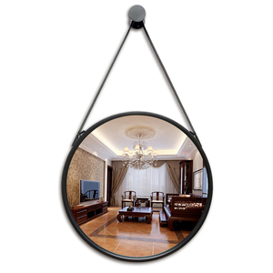 <span class=keywords><strong>Miroir</strong></span> mural rond noir moderne avec sangle de suspension, <span class=keywords><strong>miroir</strong></span> de salle de bain minimaliste nordique pour chambre à coucher, hôtel - Product Image 4