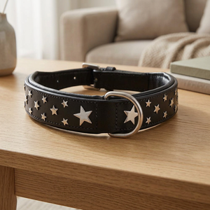 Superior Quality Handmade Soft Padded Leather Dog <b>Collar</b> With Star Decoration Wholesale Manufacturer - Product Image 4