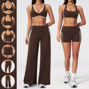 2026 New Solid <b>Halter</b> Activewear Yoga Sets High Waist Sport Bras Shorts Calf-Length Pants Quick Dry Spandex/Nylon Front 6-Piece - Product Image 1