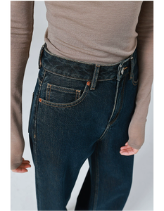 OEM OED yüksek Rise gevşek Baggy işlemeli koyu mavi Denim kot kadın rahat maymun erkek arkadaşı tarzı perçin düğmesi bel hiçbir solma - Product Image 3