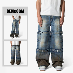 Tùy chỉnh thiết kế 13 OZ Chất lượng cao hàng hóa jeans bẩn rửa denim jeans cho nam giới của baggy Sun phai đau khổ jeans - Product Image 3