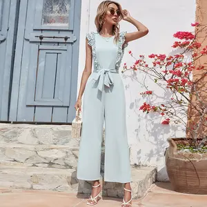 सुरुचिपूर्ण Jumpsuit फीता अप बिना आस्तीन व्यापक पैर पैंट महिलाओं Jumpsuits Rompers