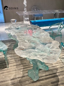 <b>Epoxy</b> <b>Resin</b> Crystal Tea <b>Table</b> Designer Personalized Art Glacier Leaf Transparent Unique Platinum Crystal Tea Stand Guangdong - Product Image 3