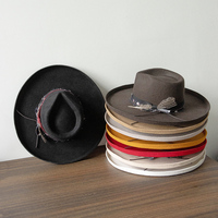 100% laine feutre Fedora chapeau crayon bord avec imprimé fleur ruban et plumes large bord chapeau personnalisé OEM disponible