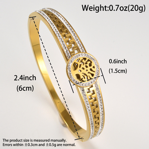 En Acier Inoxydable Interlocking Plant Design Spring-Clasp Trendy Sturdy 18K Gold Plated Zircon Decorative <b>Couple</b> Bangle - Product Image 6