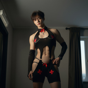 Disfraz de enfermera sexy negro para hombre, uniforme de cosplay, body transparente para cross-dressing CD - Product Image 3