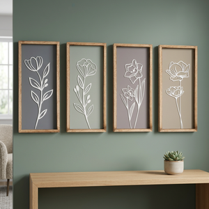 Arte Mural 3D con Textura de Madera, Cuadro Grande de Retrato en Tonos Neutros, Pinturas Modernas en Beige y Marrón con Base de Soporte Metálica - Product Image 2