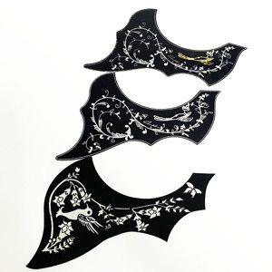 Piastra Protettiva Speciale per Chitarra Acustica Folk con Motivo Floreale Nero e Argento, Antigraffio, per Chitarre da 40-41 Pollici - Product Image 1