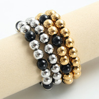 Bracelet perlé extensible vintage en acier inoxydable plaqué or 18 carats, unisexe, géométrique, avec pierres naturelles, ajustable, 2mm-10mm, cadeau
