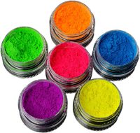 Poudre lumineuse fluo 6 couleurs fluorescente longue durée avec 6 cotons-tiges pour ongles