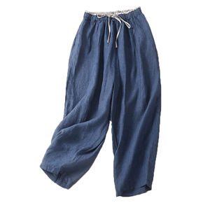 Boutique 2025 été nouveau <span class=keywords><strong>lin</strong></span> ample couleur correspondant taille élastique cravate décontracté pantalons pour femmes - Product Image 5