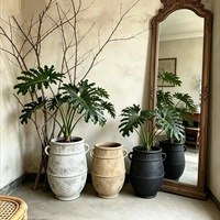 Pot en fibre d'argile fait main Wabi Sabi, avec corde vieillie et poignées gaufrées, pour plantes à feuillage large d'intérieur et d'extérieur, décoration intérieure
