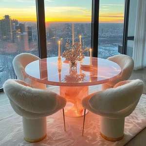 Meja Makan Onyx tembus cahaya, meja makan marmer giok bercahaya mebel ruang makan kustom Oval Backlit Onyx - Product Image 2