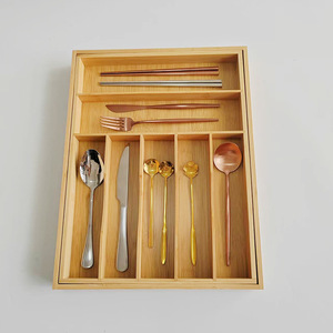 Caja organizadora telescópica de bambú con nueve compartimentos para cubiertos, organizador de cajones para cuchillos y vajilla, primavera 2023 - Product Image 1