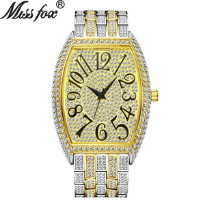 Montre de luxe de haute qualité pour homme, quartz japonais, entièrement sertie de diamants, style hip-hop, étanche, dorée, effet glacé - Product Image 5